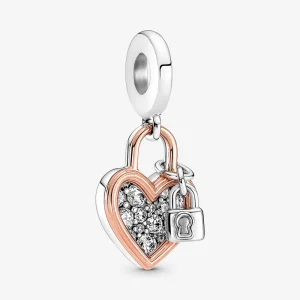 (image for) PANDORA Heart Padlock Double Dangle Charm - 780087C01