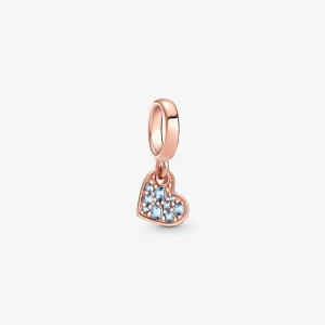 (image for) PANDORA Light Blue Pavé Tilted Heart Dangle Charm - 789404C01