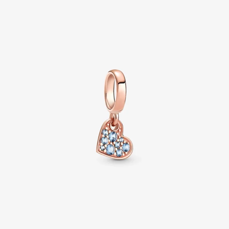 (image for) PANDORA Light Blue Pavé Tilted Heart Dangle Charm - 789404C01 - Product Image
