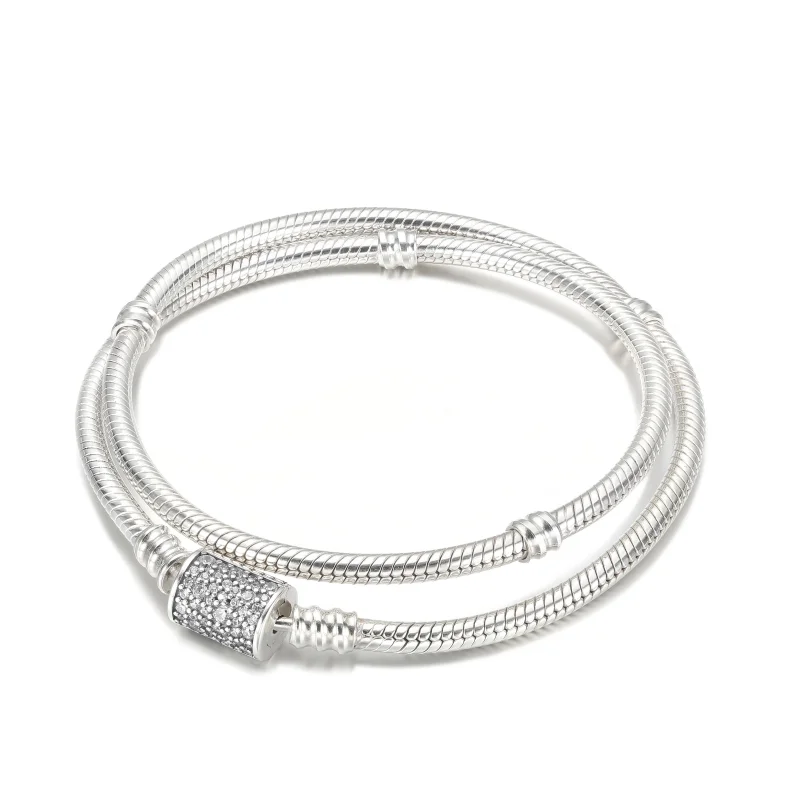 (image for) Pandora Moments Double Wrap Barrel Clasp Snake Chain Bracelet/Necklace - 599544C - View 2