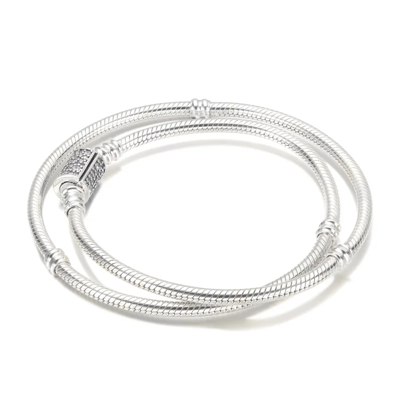 (image for) Pandora Moments Double Wrap Barrel Clasp Snake Chain Bracelet/Necklace - 599544C - View 3