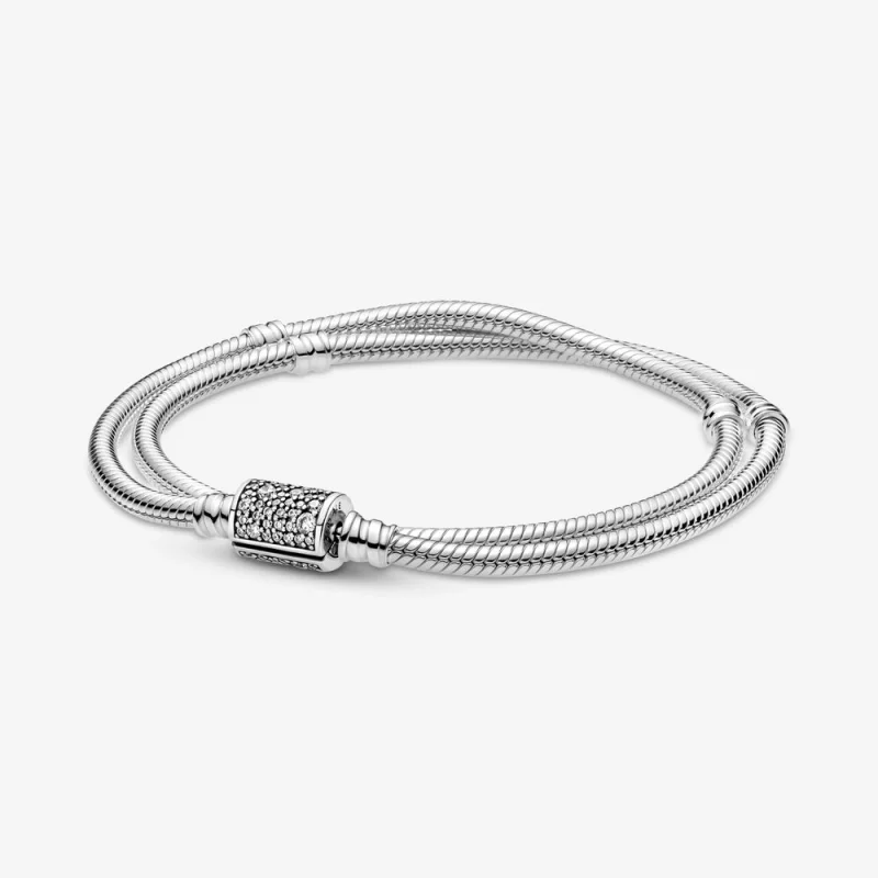 (image for) Pandora Moments Double Wrap Barrel Clasp Snake Chain Bracelet/Necklace - 599544C01-D - Product Image