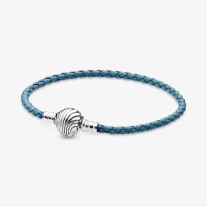 (image for) Pandora Moments Seashell Clasp Turquoise Braided Leather Bracelet - 598951C01-S2