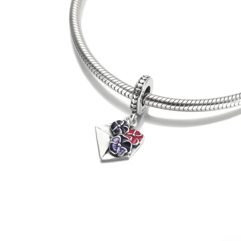 (image for) PANDORA Pansy Flower Envelope Dangle Charm - 790787C01 - View 4
