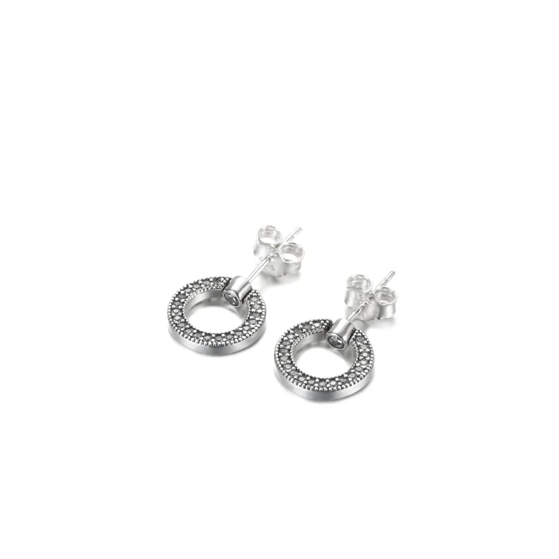 (image for) PANDORA Pavé & Logo Circle Reversible Stud Earrings - 299486C01 - View 2