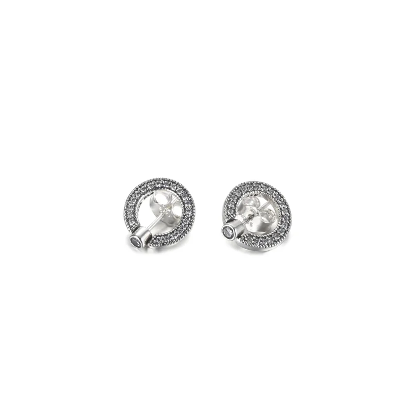 (image for) PANDORA Pavé & Logo Circle Reversible Stud Earrings - 299486C01 - View 3
