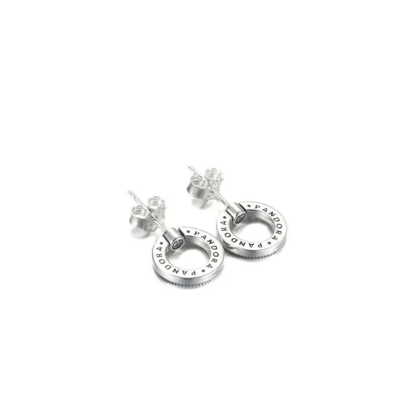 (image for) PANDORA Pavé & Logo Circle Reversible Stud Earrings - 299486C01 - View 4