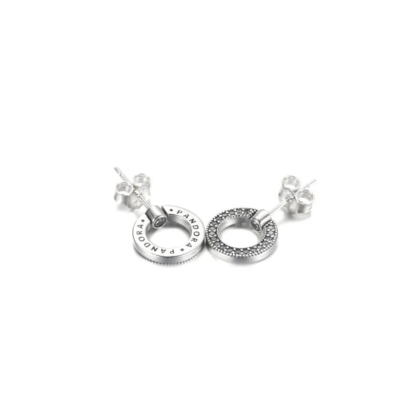 (image for) PANDORA Pavé & Logo Circle Reversible Stud Earrings - 299486C01 - View 5