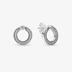 (image for) PANDORA Pavé & Logo Circle Reversible Stud Earrings - 299486C01