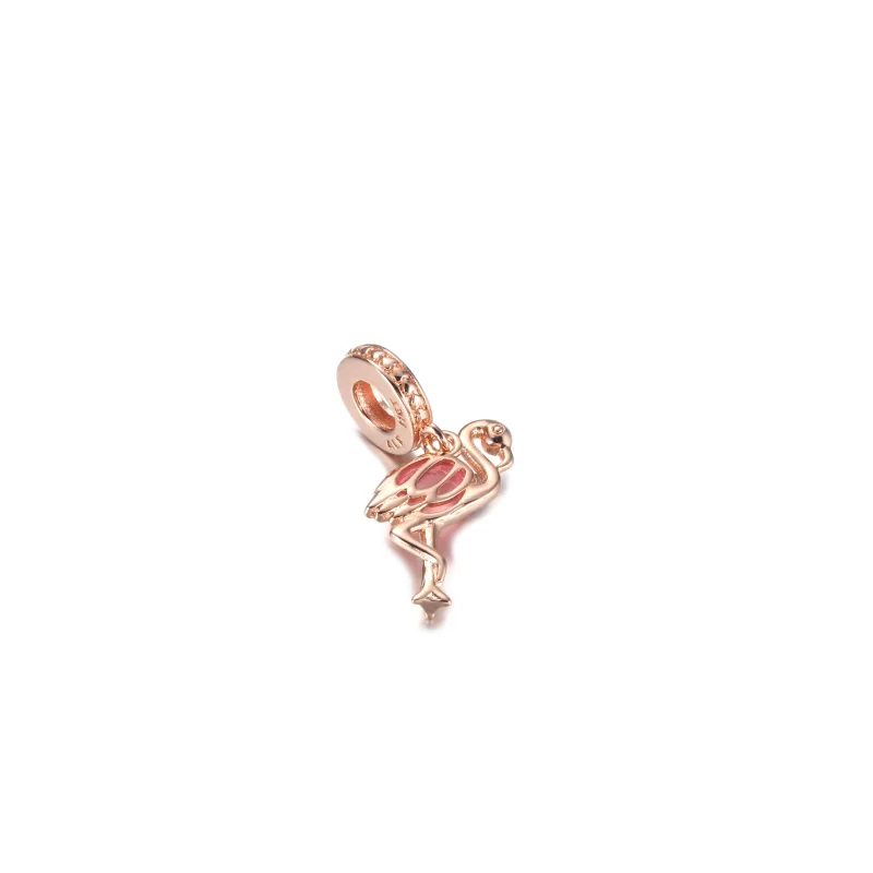(image for) PANDORA Pink Murano Glass Flamingo Dangle Charm - 789431C01 - View 3