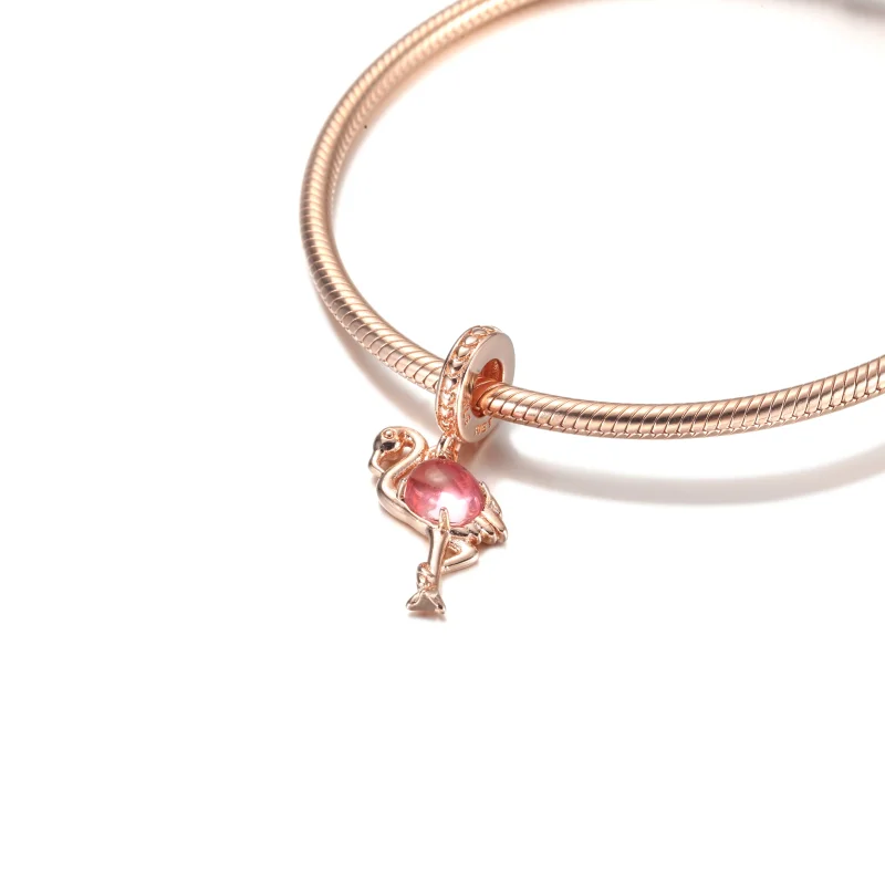 (image for) PANDORA Pink Murano Glass Flamingo Dangle Charm - 789431C01 - View 5