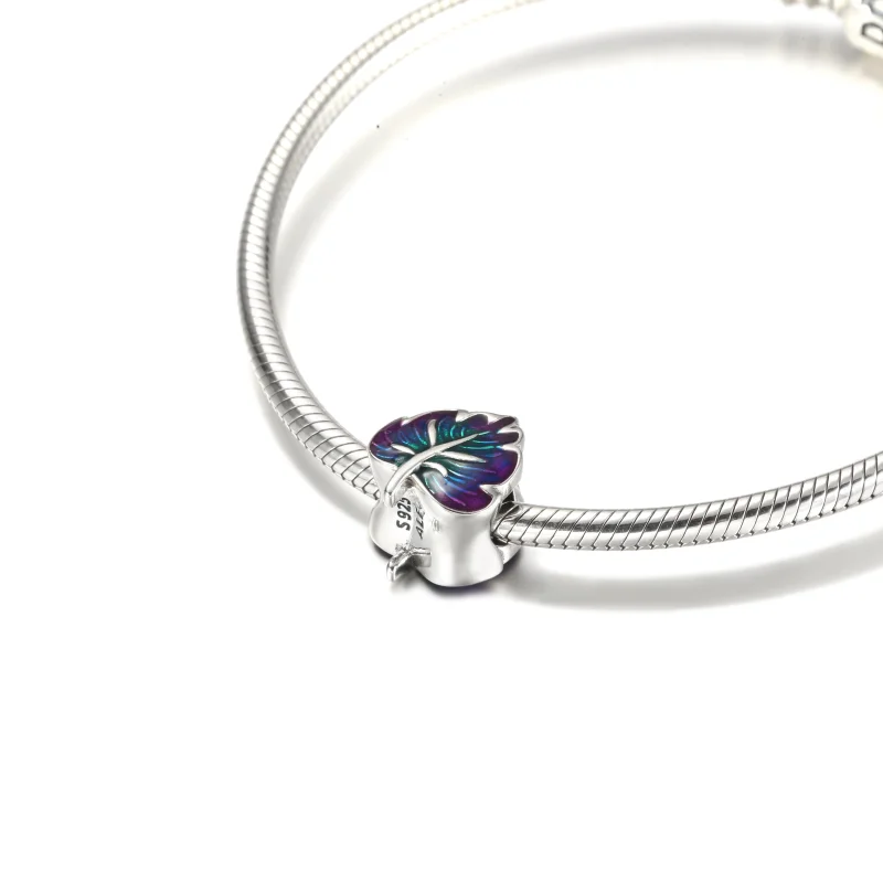 (image for) PANDORA Purple & Green Leaf Charm - 799542C01 - View 6