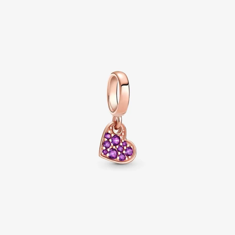 (image for) PANDORA Royal Purple Pavé Tilted Heart Dangle Charm - 789404C03 - Product Image