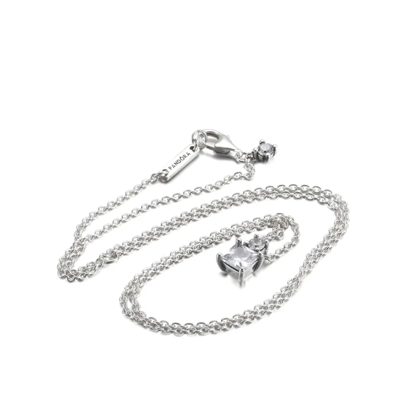 (image for) PANDORA Sparkling Collier Round & Square Pendant Necklace - 390048C01 - View 5