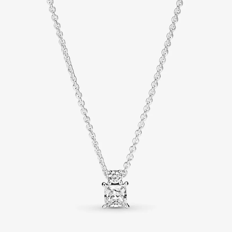(image for) PANDORA Sparkling Collier Round & Square Pendant Necklace - 390048C01 - Product Image