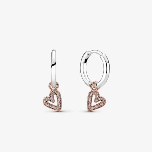(image for) PANDORA Sparkling Freehand Heart Hoop Earrings - 280090C01