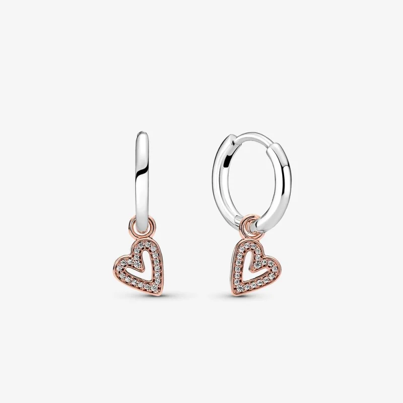(image for) PANDORA Sparkling Freehand Heart Hoop Earrings - 280090C01 - Product Image