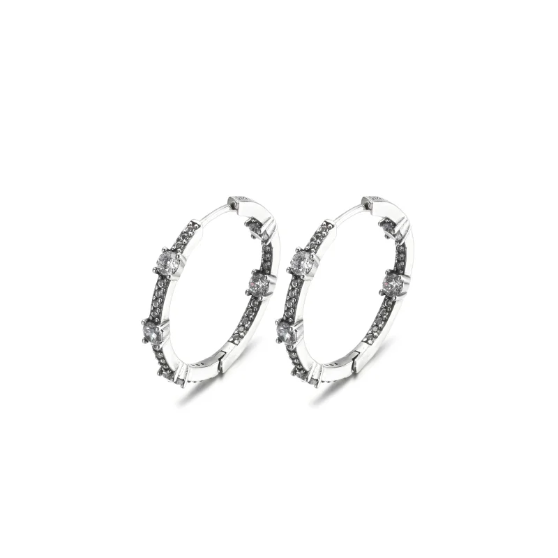 (image for) PANDORA Sparkling Pavé Bars Hoop Earrings - 290043C01 - View 2