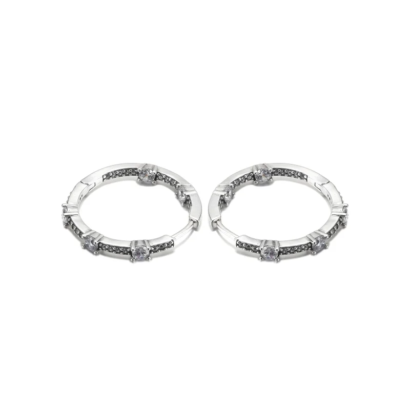 (image for) PANDORA Sparkling Pavé Bars Hoop Earrings - 290043C01 - View 4