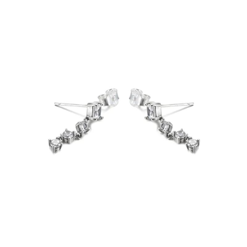 (image for) PANDORA Sparkling Round & Square Drop Earrings - 290045C01 - View 3