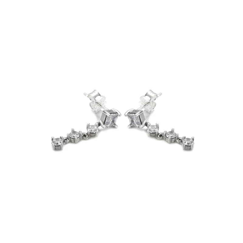 (image for) PANDORA Sparkling Round & Square Drop Earrings - 290045C01 - View 5