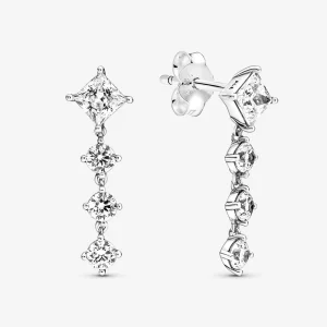 (image for) PANDORA Sparkling Round & Square Drop Earrings - 290045C01