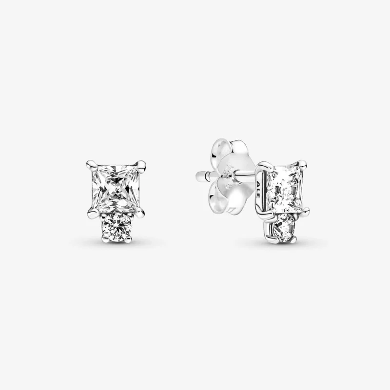 (image for) PANDORA Sparkling Round & Square Earrings - 290036C01 - Product Image