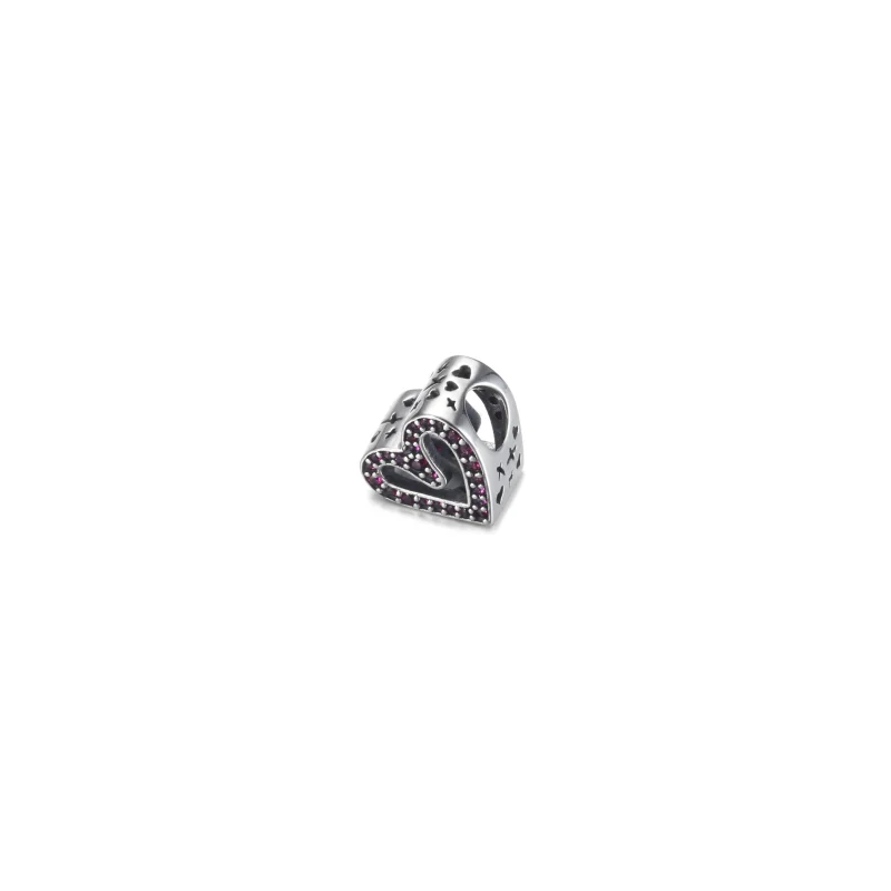 (image for) PANDORA Sparkling Ruby Red Freehand Heart Charm - 798692C02 - View 2