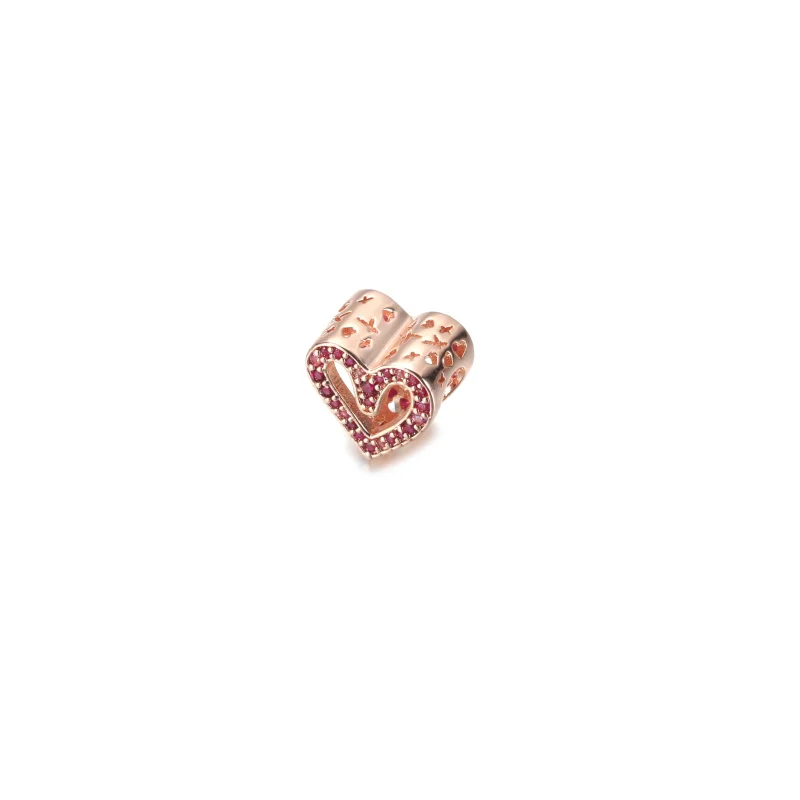 (image for) PANDORA sparkling ruby red pink freehand heart charm - 788692C02 - View 2
