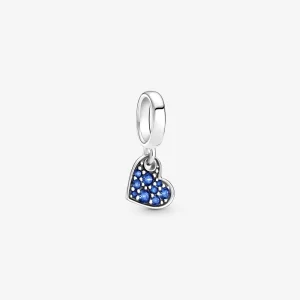 (image for) PANDORA Stellar Blue Pavé Tilted Heart Dangle Charm - 799404C01