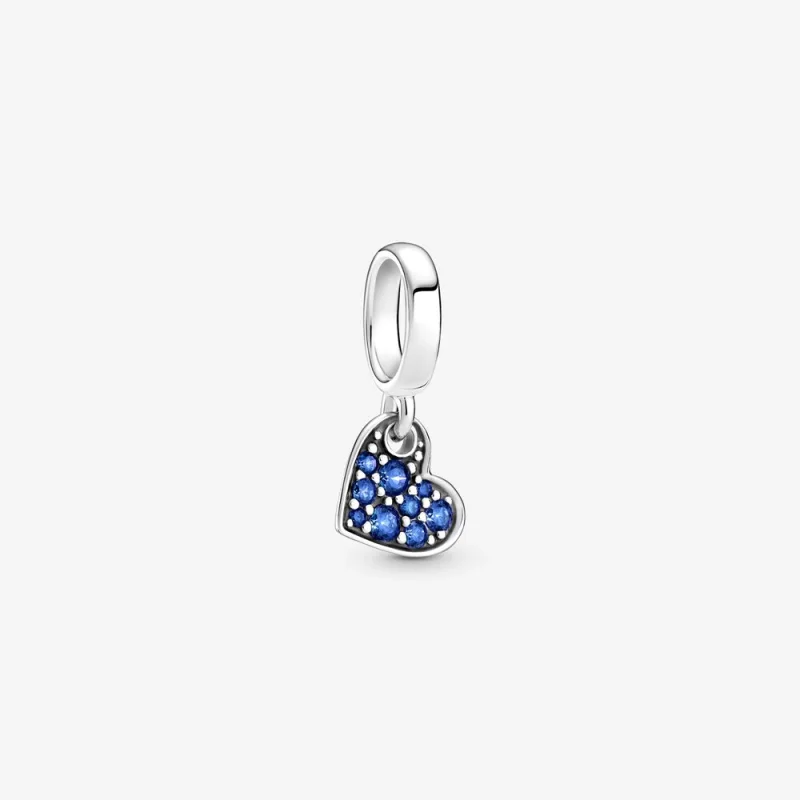 (image for) PANDORA Stellar Blue Pavé Tilted Heart Dangle Charm - 799404C01 - Product Image