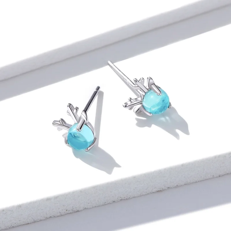 (image for) Pandora Style Silver antlers Stud Earrings - BSE210 - View 3