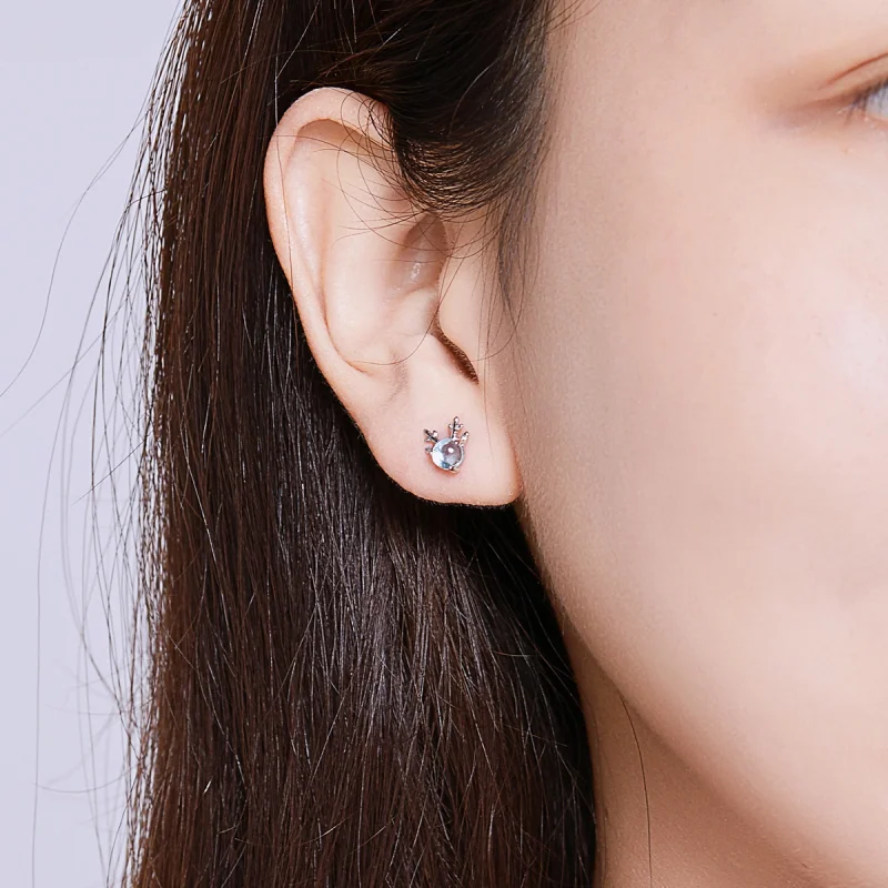 (image for) Pandora Style Silver antlers Stud Earrings - BSE210 - View 5