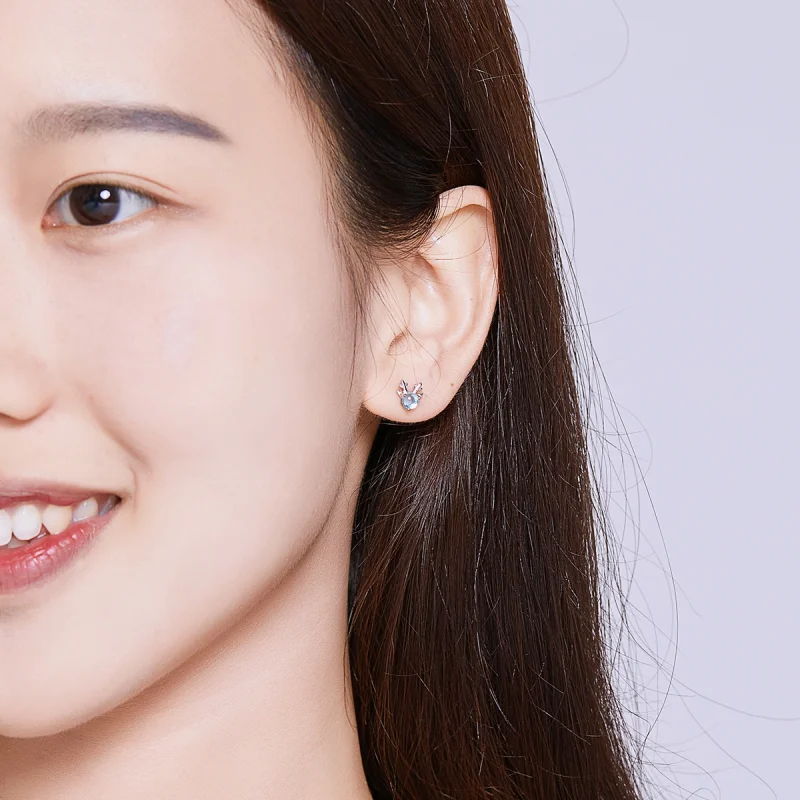 (image for) Pandora Style Silver antlers Stud Earrings - BSE210 - View 6