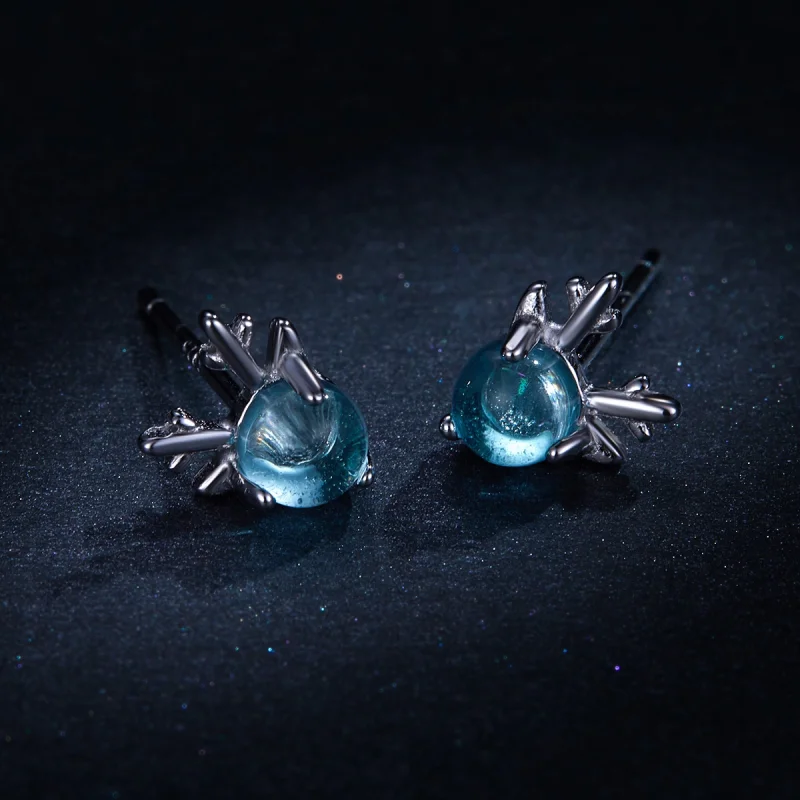 (image for) Pandora Style Silver antlers Stud Earrings - BSE210 - View 7