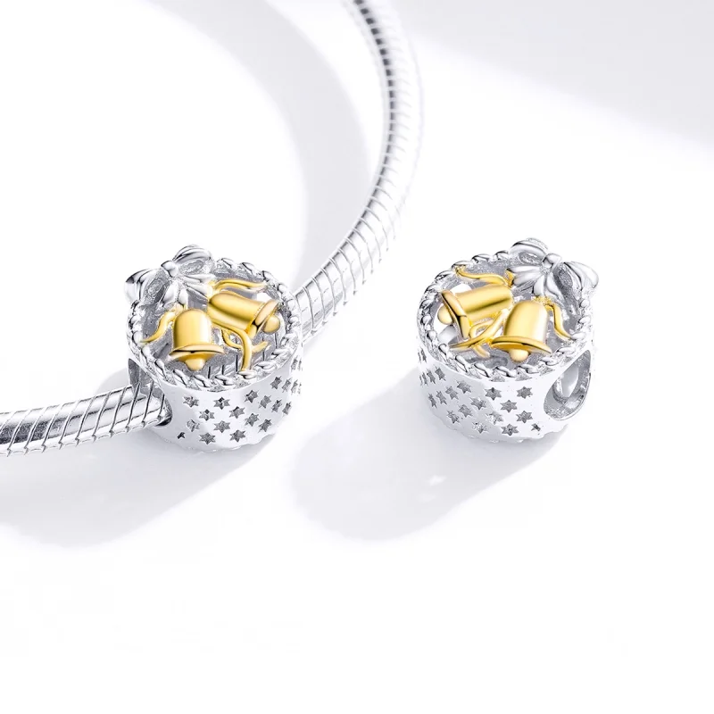 (image for) Pandora Style Silver Christmas bell Charm - SCC1358 - View 2