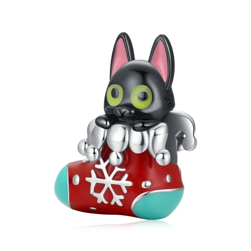 (image for) Pandora Style Silver Christmas stockings kitten Charm - SCC2036 - Product Image