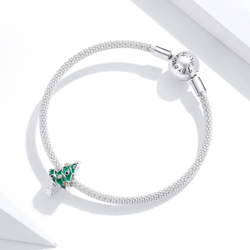 (image for) Pandora Style Silver Colorful Christmas tree Charm - BSC374 - View 3