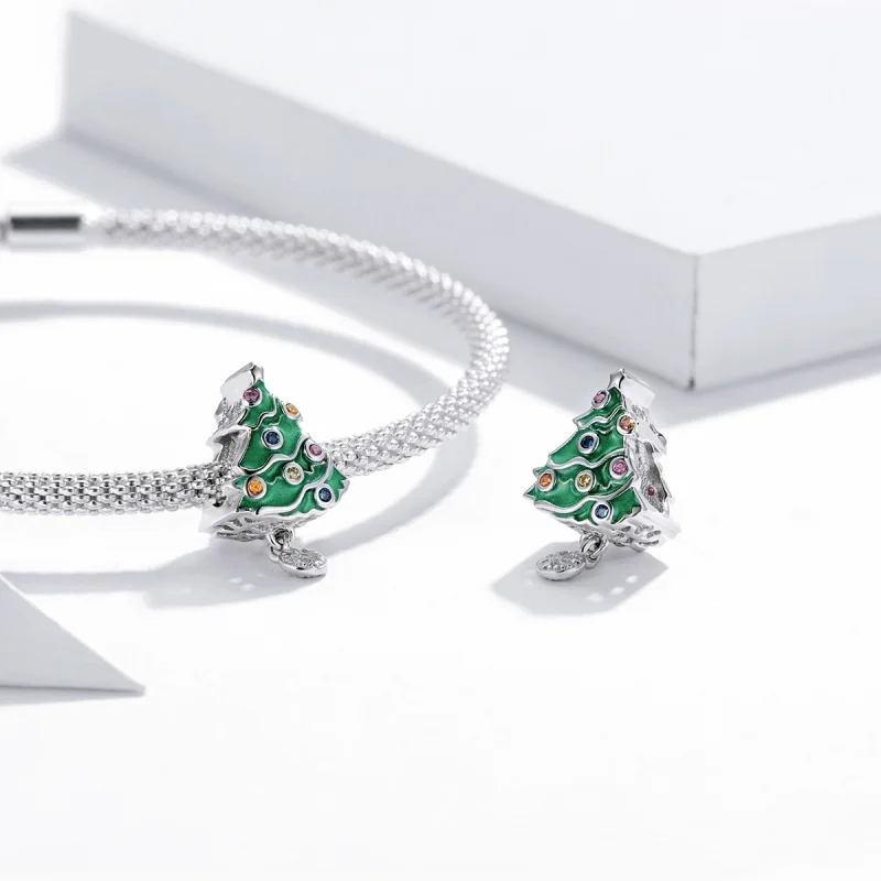 (image for) Pandora Style Silver Colorful Christmas tree Charm - BSC374 - View 4