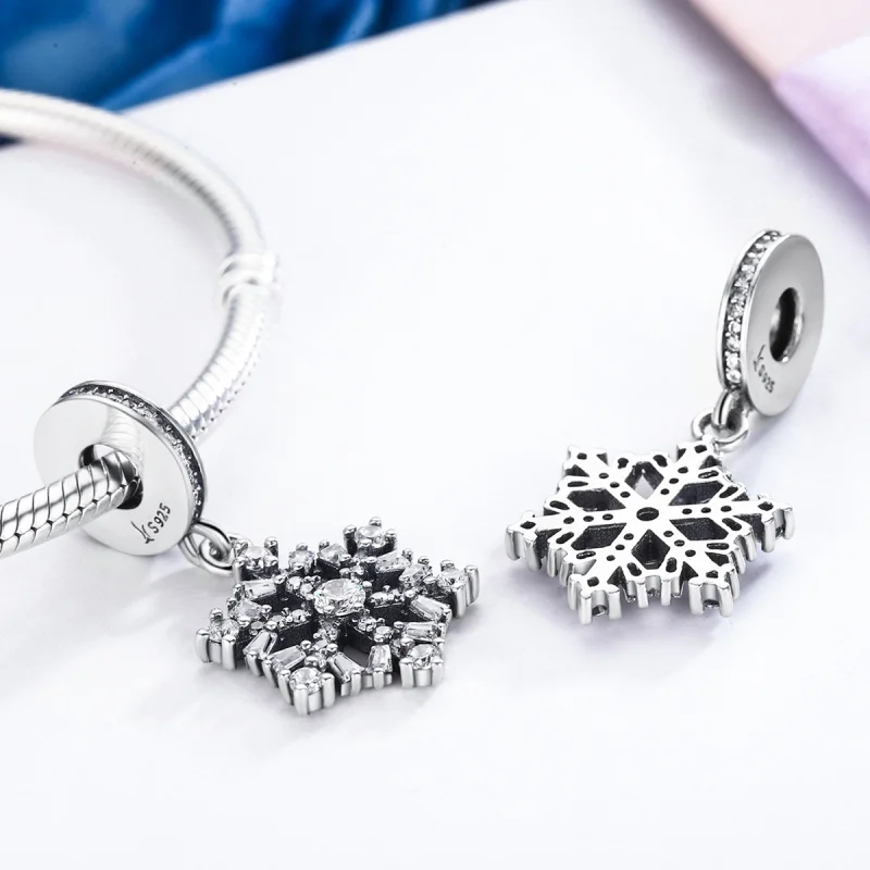 (image for) Pandora Style Silver Crystal snowflakes Dangle - SCC266 - View 4