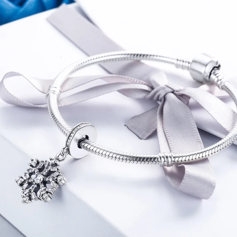 (image for) Pandora Style Silver Crystal snowflakes Dangle - SCC266 - View 5