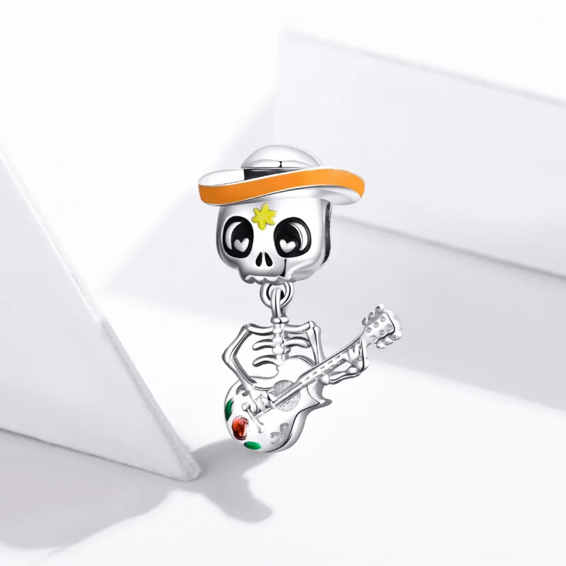 (image for) Pandora Style Silver Guitar Skull Man Charm - BSC327 - View 2