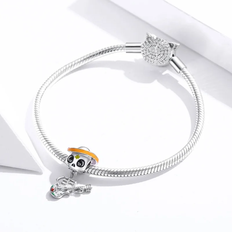 (image for) Pandora Style Silver Guitar Skull Man Charm - BSC327 - View 3