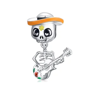 (image for) Pandora Style Silver Guitar Skull Man Charm - BSC327