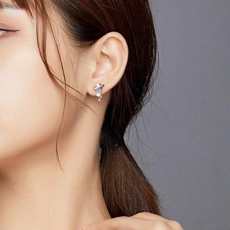 (image for) Pandora Style Silver Guitar Skull Man Stud Earrings - BSE420 - View 4