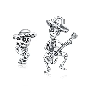 (image for) Pandora Style Silver Guitar Skull Man Stud Earrings - BSE420