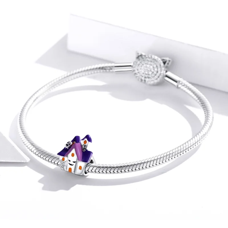 (image for) Pandora Style Silver Halloween haunted house Charm - BSC324 - View 3
