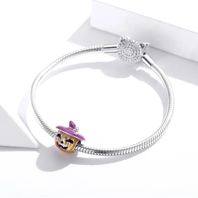 (image for) Pandora Style Silver Halloween pumpkins Charm - BSC329 - View 3