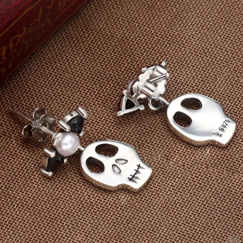 (image for) Pandora Style Silver Personality Skull Dangle Earrings - VSE084 - View 5