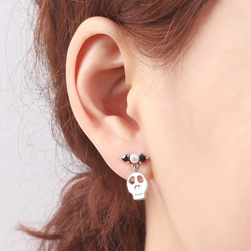 (image for) Pandora Style Silver Personality Skull Dangle Earrings - VSE084 - View 6